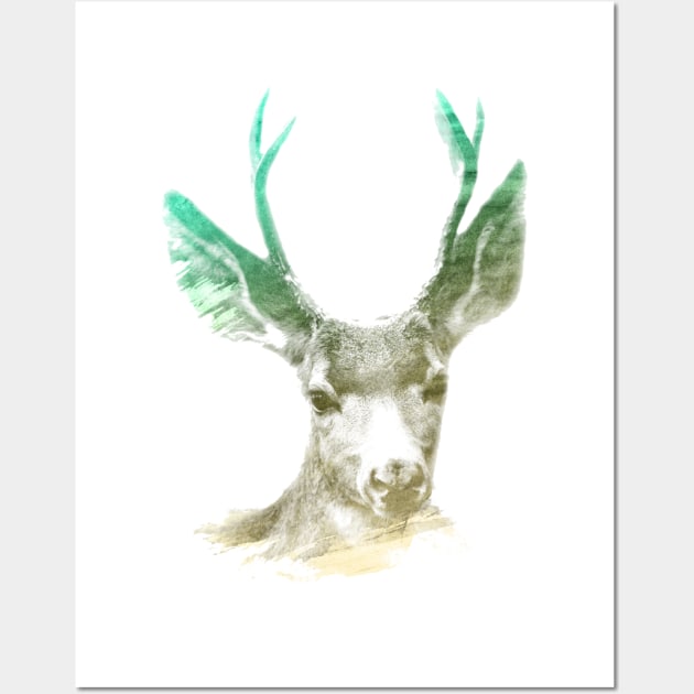 Deer Superimposed Watercolor Wall Art by deificusArt